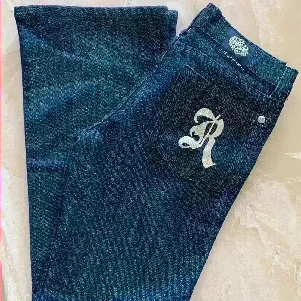Rock & Republic Embroidered R Logo Dark Wash Bootcut Jeans Size 27